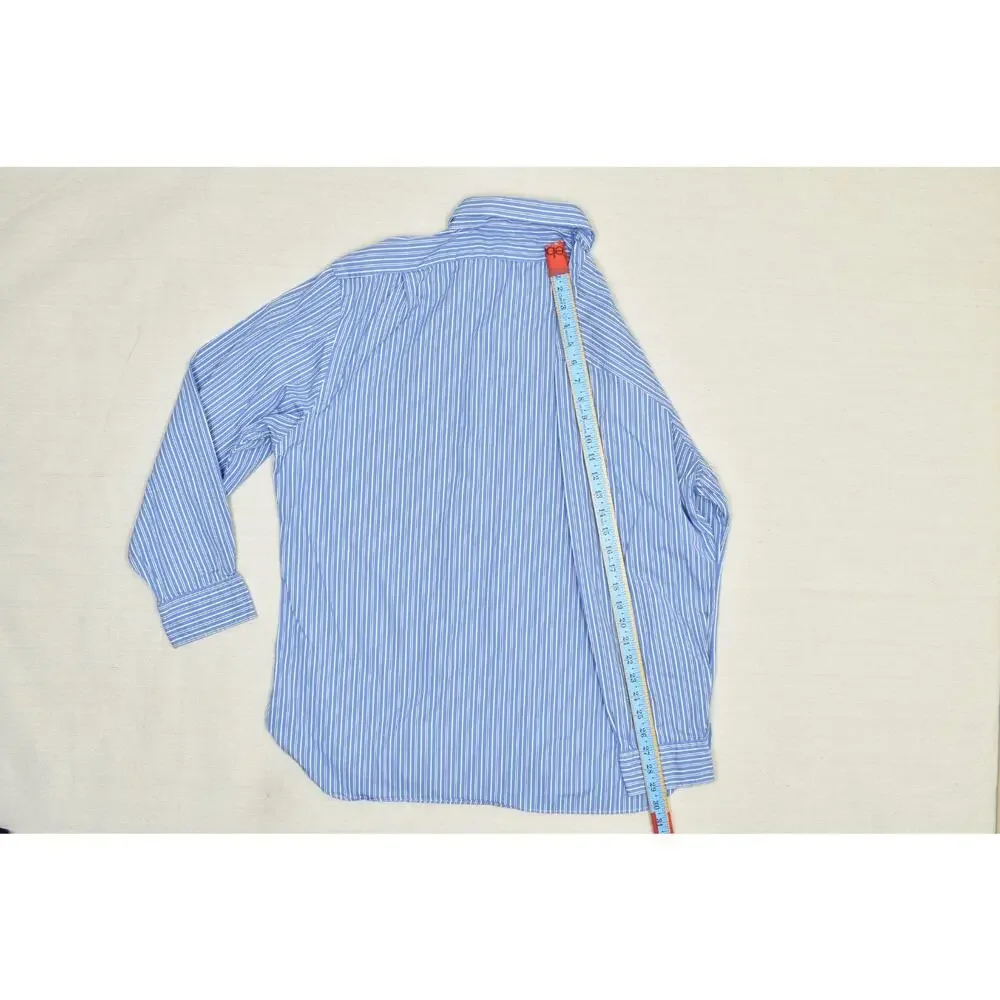 Polo Ralph Lauren Mens 18 34/35 Slim Fit Blue White Striped Dress Shirt Long Sle